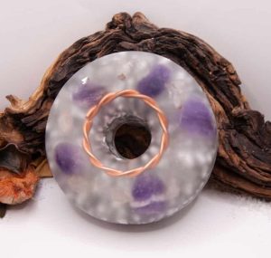 Epoxy Resin Torus Shape filled with Amethyst, Quartz & Quartz Granite crystals, Aluminium shavings & a Copper ring